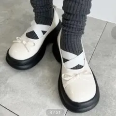 【新品】リボン ボリューム 厚底 ローファー ホワイト 23.5 厚底 韓国