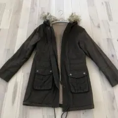 【訳あり】カーキ　ファー付きモッズコート M
