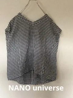 ナノユニバース　ギンガムチェック Vネック 半袖シャツ　フレンチスリーブ　フリー