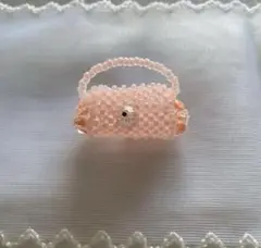 ミニチュア　ビーズバッグ　ハンドメイド　ピンク