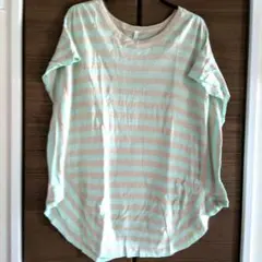 変形ストライプ半袖Tシャツチュニックデザイントップス古着レディースのサムネイル