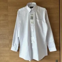 新品未使用 形態安定ビジネスシャツ ホワイトパープルストライプ ボタンダウン L