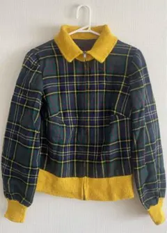 チェック柄襟付きジャケット 古着 レディース