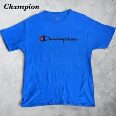 チャンピオン Tシャツ XL ブルー スクリプトロゴ 半袖 青 古着 メンズ輸入