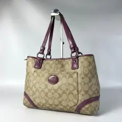 美品 コーチ COACH トートバッグ ハンドバッグ シグネチャー パープルのサムネイル