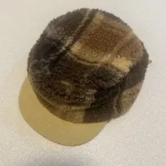 ボア素材　チェック柄キャップ