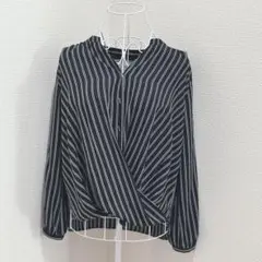 【アクータ】ストライプラップシャツ 長袖 黒と白　フリーサイズ　日本製