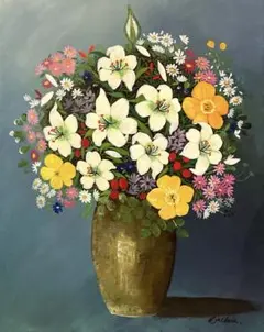 吉田弘「花」油彩画 P10号 キャンバス 花束 静物画 絵画のみ　油絵