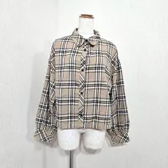 Blistorm チェック柄シャツ ベージュ（M）体型カバー ゆったり 長袖のサムネイル