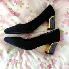 パンプス 24.5cm 黒 グリッターヒール ラメ 結婚式 パーティー 美品