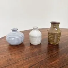 【作家品】手捻り 焼き締め 花器 三点セット（一輪挿し/花瓶/民藝）