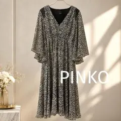 PINKOピンコ♡ヒョウ柄レオパードシフォンフレアワンピースドレス♡イタリア製のサムネイル