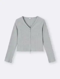 GU リブダブルジップVネックカーディガン