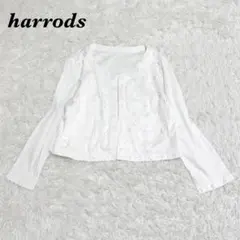 harrods カーディガン 薄手ノーカラージャケット 花刺繍 ホワイト