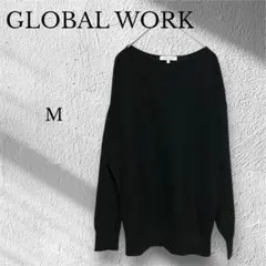 グローバルワーク　浅Vネックニット【M】黒　ブラック　ドロップショルダー