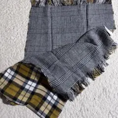 ★F21★リバーシブル★チェック柄大判ストール★グレーとイエロー