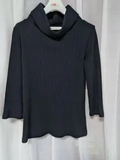 【美品】バビロン オフタートルリブニット 綿100% Mブラック　七分袖のサムネイル