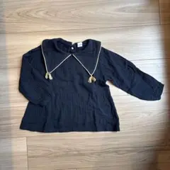 Cottoli 長袖ブラウス 95cm ネイビー タッセル付き　ガーゼ