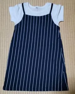 130サイズ ネイビーと白のストライプワンピース