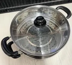 ステンレス製 蒸し器 二段セット ガラス蓋付きのサムネイル