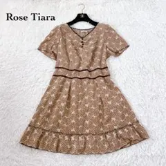 Rose Tiara 花柄ドットワンピース 大きいサイズ 46 ベージュ系