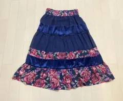 axes famme フレア ロングスカート ネイビー フラワー　フェミニン　M
