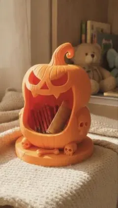 【ハロウィン】かぼちゃ×ドクロ キャンディホルダー 3Dプリント オレンジ