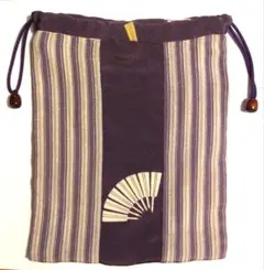 ♡ハンドメイド♡紫　扇子模様　巾着袋