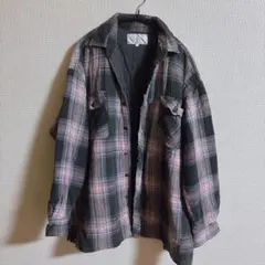 【キルティング裏地】厚手 ネルシャツ チェック柄 オーバーサイズ ビンテージ風