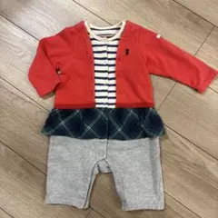 ミキハウス 80㎝ 重ね着風カバーオール 赤 ロンパース トレーナー