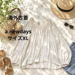 ⁠a new day ギャザーネック ブラウス アイボリー バルーンスリーブXL