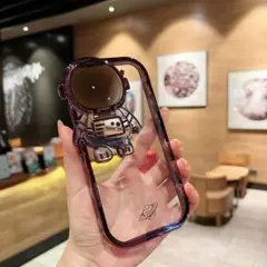 iPhone14pro クリアTPUケース　紫　宇宙飛行士iphoneケース