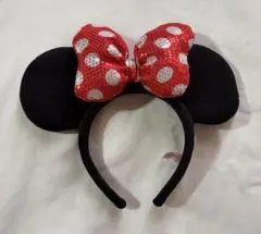 ディズニー ミニー カチューシャ スパンコール 赤 ドット 水玉【美品】