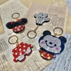 ミッキーマウス ラインストーン キーホルダー ミッキー＆ミニー 4点セット