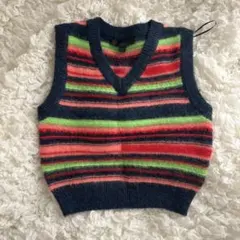 ZARAカラフルストライプ ニットベスト Vネック
