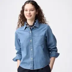 タグ付き GU デニムショートシャツ 薄ブルー Ｓサイズ