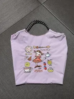 刺繍エコバッグ 紫色 食べ物デザイン