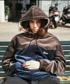 studded velvet hooded work jacket