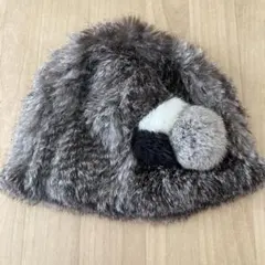 ファー　ポンポン付き帽子