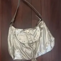 平成 当時物 シルバー クロコダイル風 ショルダーバッグ 大容量