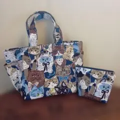 猫柄トートバッグとポーチセット