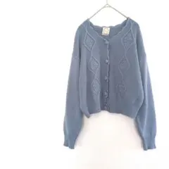 Fi.n.tくすみブルーコットンニットカーディガンFサイズ 花模様　春のサムネイル