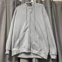 グレー フルジップ フード付きパーカー
