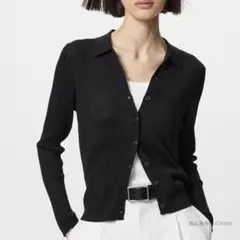 【美品】ユニクロ リブポロカーディガン Lサイズ ブラック