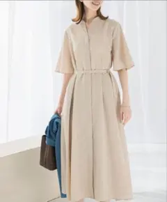 美品 ANAYI ドライツイルポケット シャツワンピース ベージュ 36 美品 ANAYI ドライツイルポケット シャツワンピース ベージュ 36