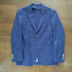 ネイビー 毛綿麻混合 テーラードJK ONLY FINTES 36 カシミヤ