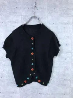 平成 レトロ キッチュ 古着 カラフル マルチボタン 半袖ニットカーディガン