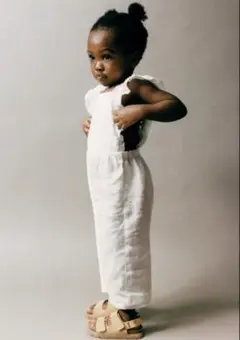 ZARA ザラキッズ フリルリネンオーバーオール ホワイト 92cm サロペット