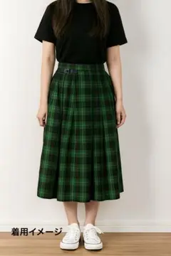 GU チェック柄スカート 緑 黒 M ロング丈　秋冬