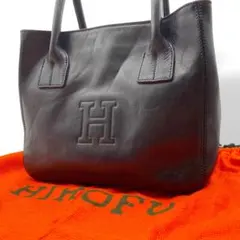ヒロフ HIROFU ハンドバッグ ブラック レザー Hロゴ 腕かけのサムネイル